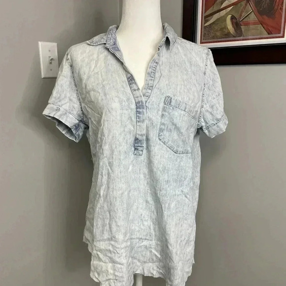 Rails Acid Wash Denim Shirt Pullover Vneck Size Small - Picture 1 of 5
